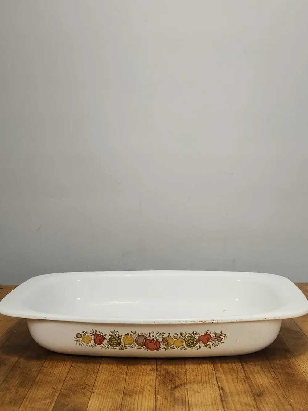 Vintage Enamelware Roasting Pan White Vegetable Harvest Pattern 14